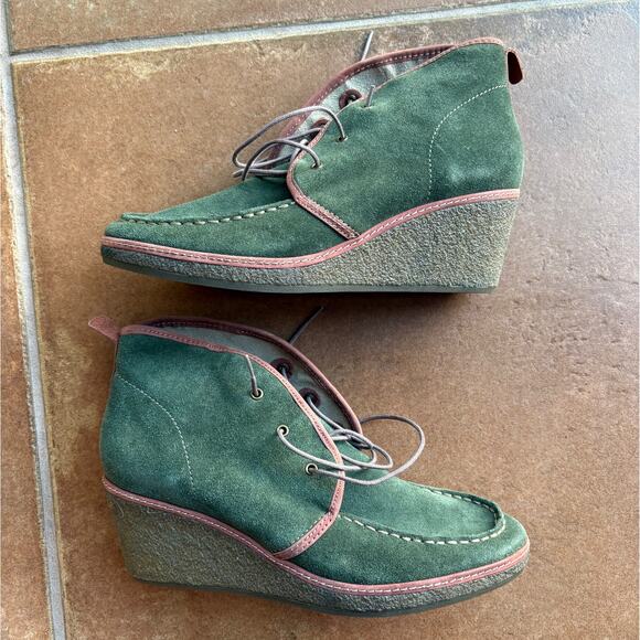 Olukai Green Wali Suede Moc Toe Wedge Heel Booties size 9 - Picture 8 of 14